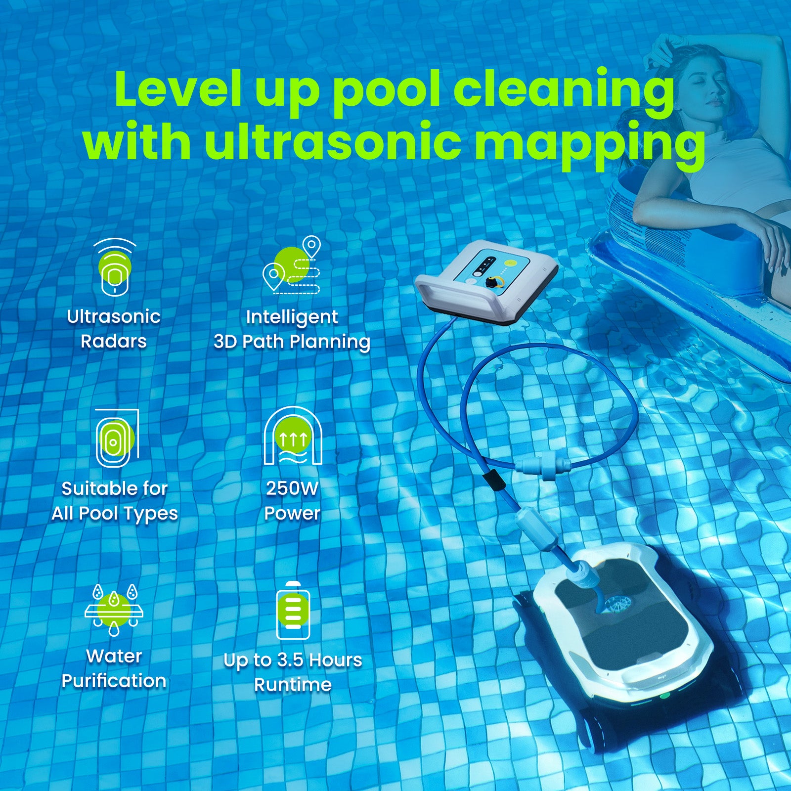 Degrii Zima Pro Ultrasonic Radar Cordless Robotic Pool Cleaner